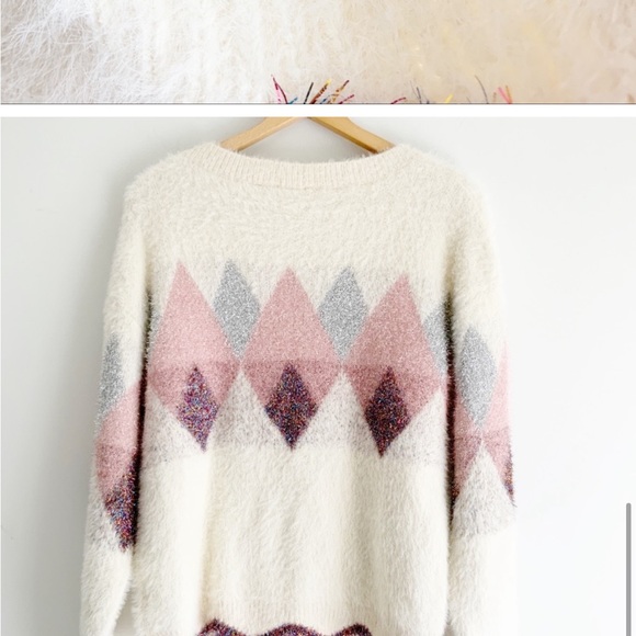 Zero Degrees Celsius Argyle Tinsel Sweater Holiday - Picture 3 of 8
